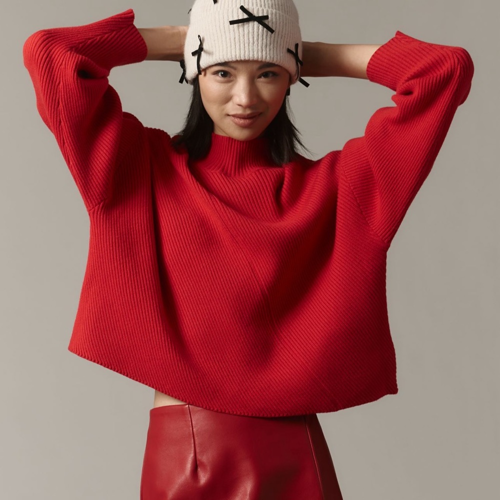 Anthropologie Red Cowl Neck Sweater
